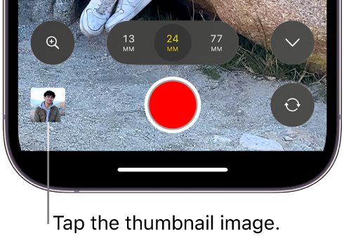 La imagen de una miniatura en la parte inferior de la pantalla de Final Cut Camera