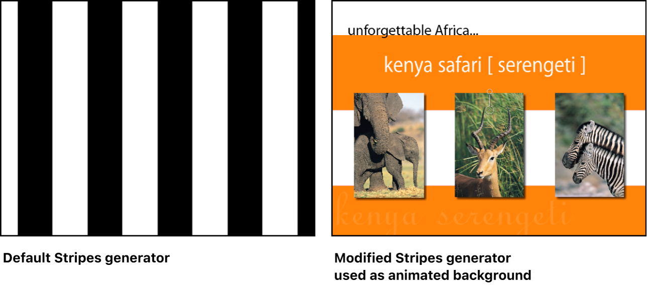 Lienzo y generador Franjas solo y usado como parte de una composición