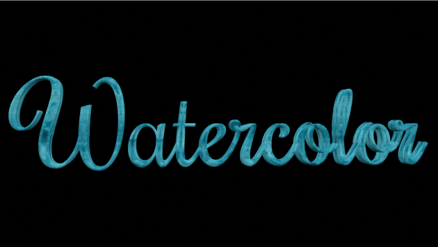 Calque de peinture aquarelle appliqué à du texte 3D dans le canevas