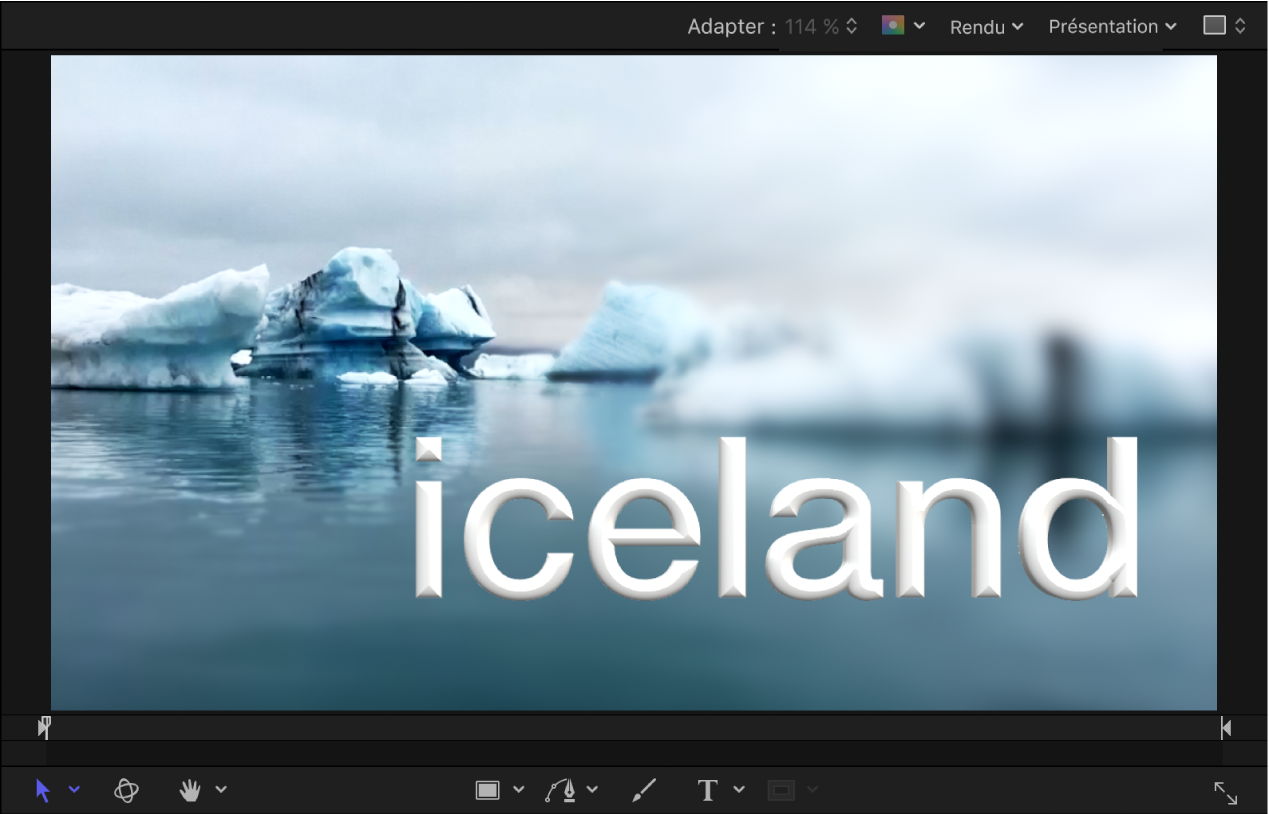 Canevas affichant un objet texte 3D tout juste créé.