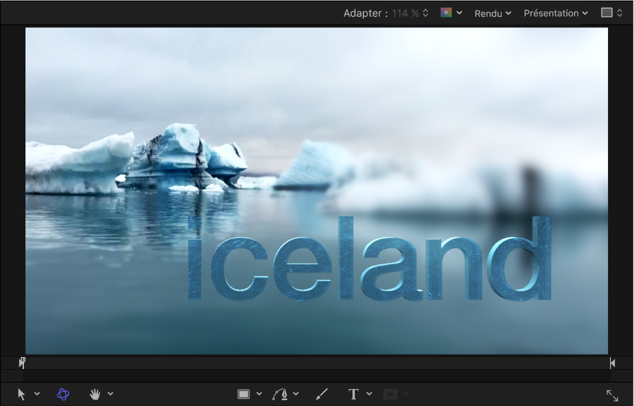 Canevas affichant du texte 3D auquel un style d’éclairage est appliqué.