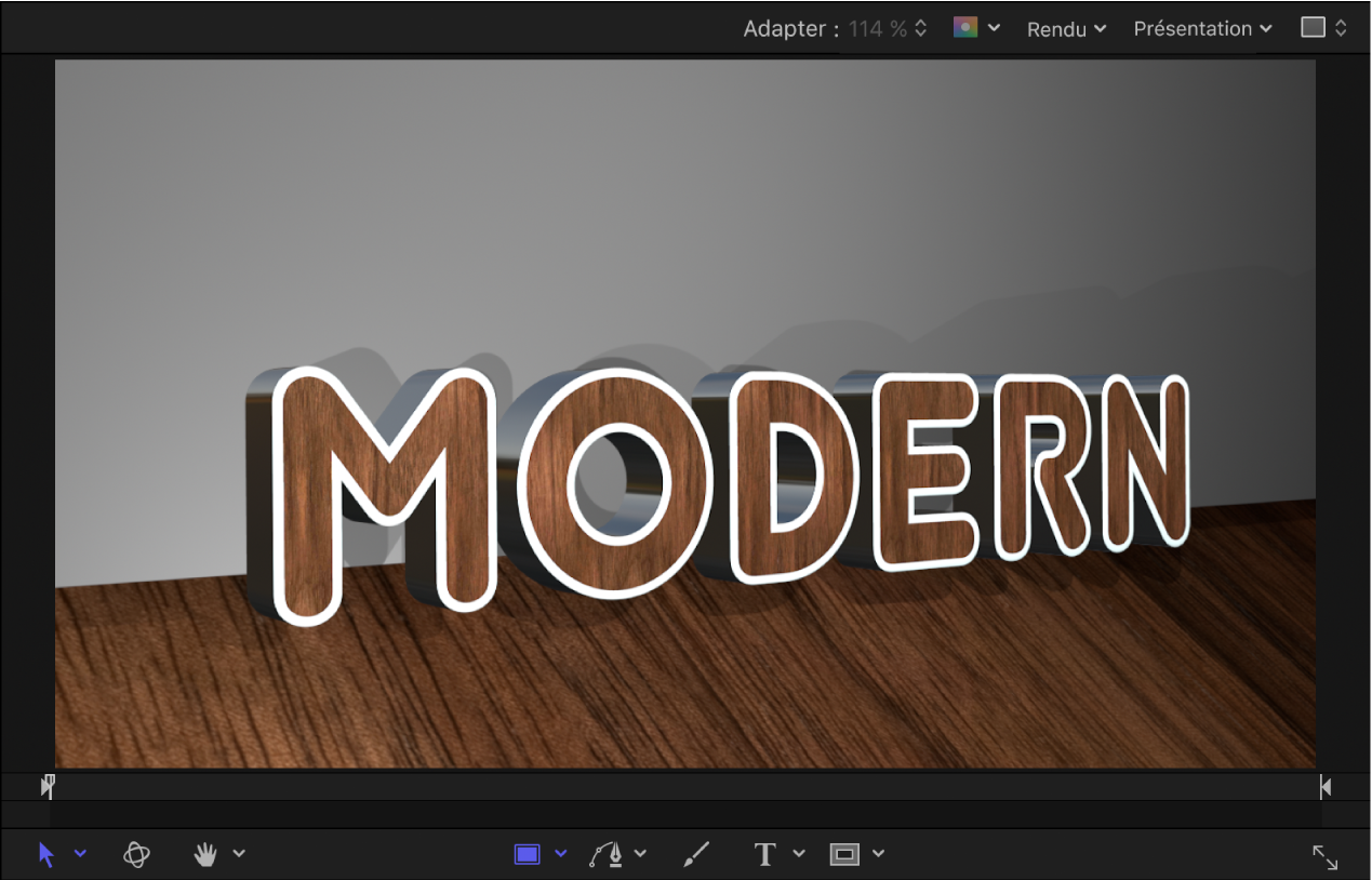 Canevas affichant du texte 3D auquel des matériaux différents ont été appliqués aux diverses facettes