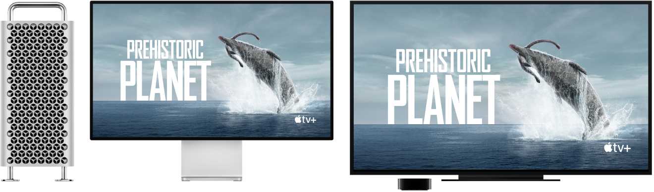 Mac Pro čiji se sadržaj zrcali na velikom HDTV-u pomoću Apple TV-a.