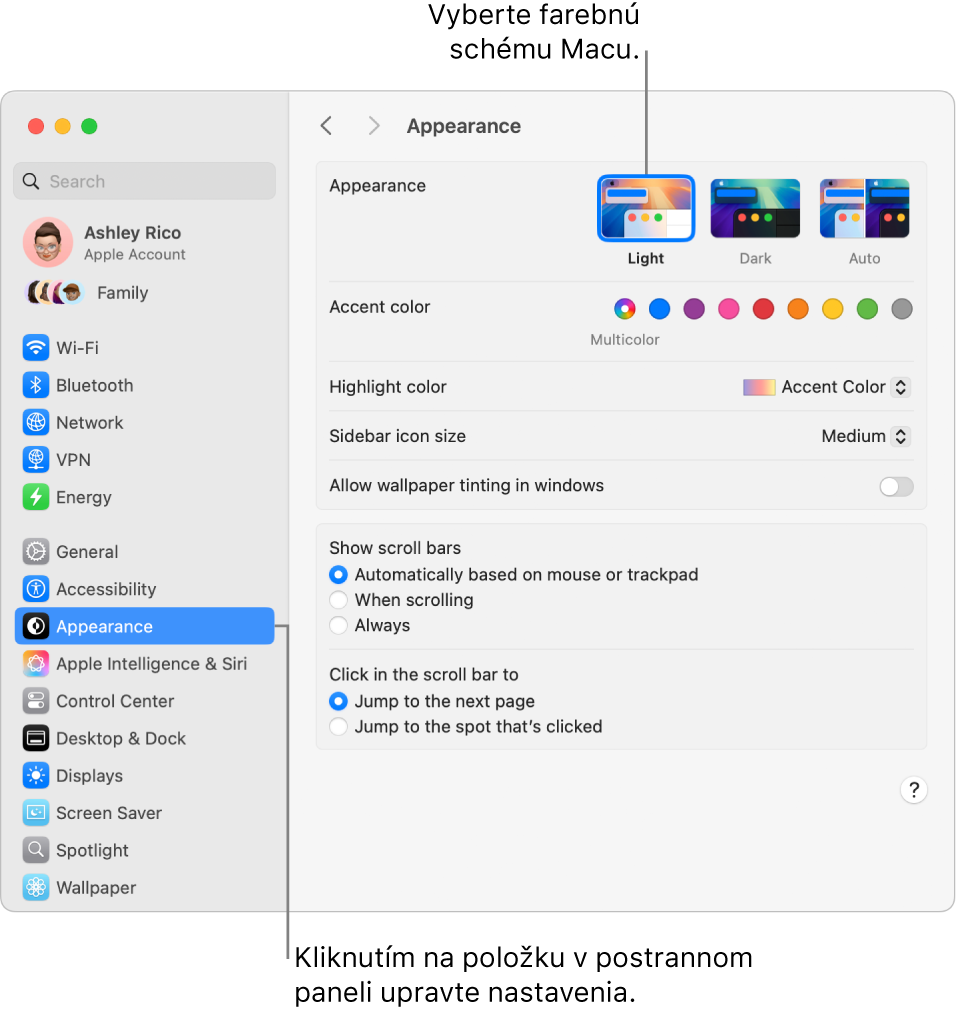 Okno Vzhľad v Systémových nastaveniach.