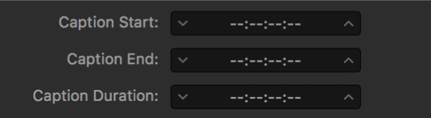 타임코드 대신에 대시로 표시된 캡션 타이밍 필드