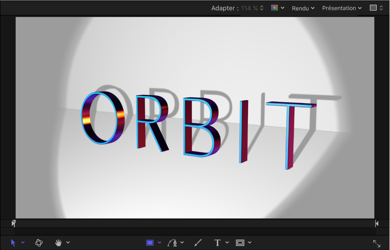 Texte 3D projetant des ombres sur des objets en arrière-plan dans le canevas