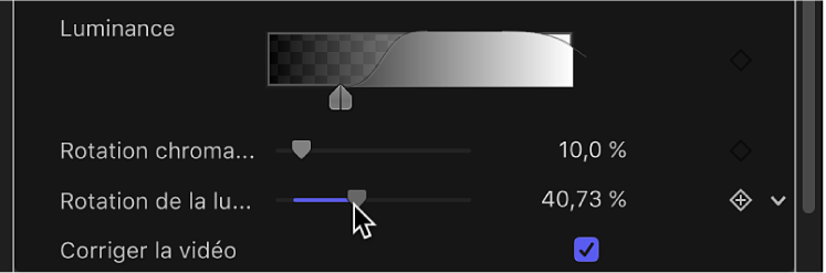 Réglage du curseur « Rotation de la luminance » du filtre « Incrustateur de fond vert »