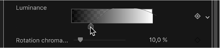 Réglage des poignées d’adoucissement de la commande Luminance du filtre « Incrustateur de fond vert »