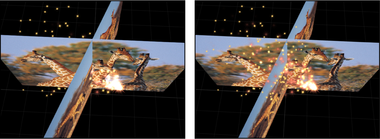 Canevas affichant l’effet des réglages Espace 3D global et 3D local