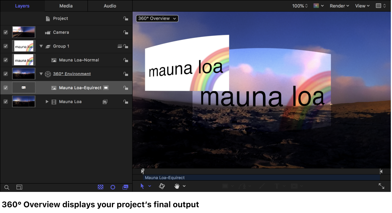 360°オーバービューが表示されているキャンバス