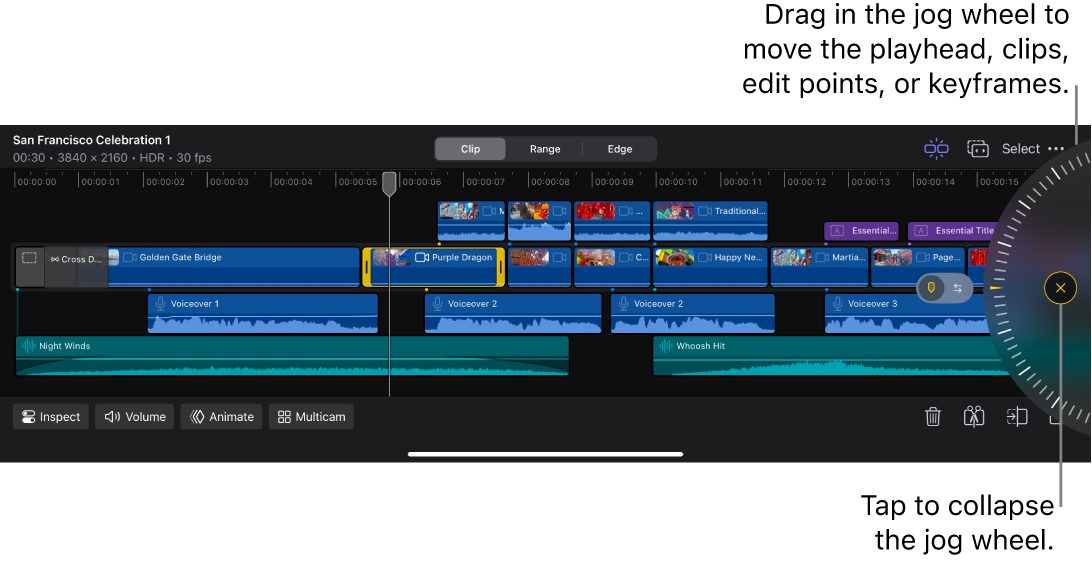 Das Jogwheel in der Timeline.
