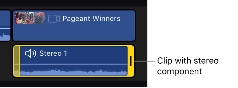Expanded clip in the timeline showing a single stereo component.