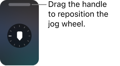 상단에 새로운 위치로 드래그할 수 있는 수평 핸들이 있는 축소된 조그 휠.
