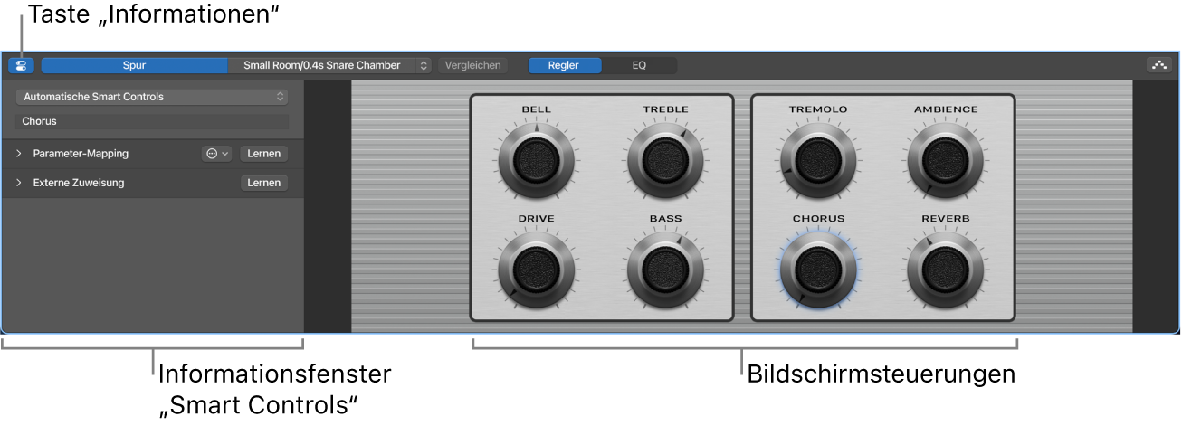 Abbildung. Bereich „Smart Controls“ mit Bildschirmsteuerungen und Informationsfenster