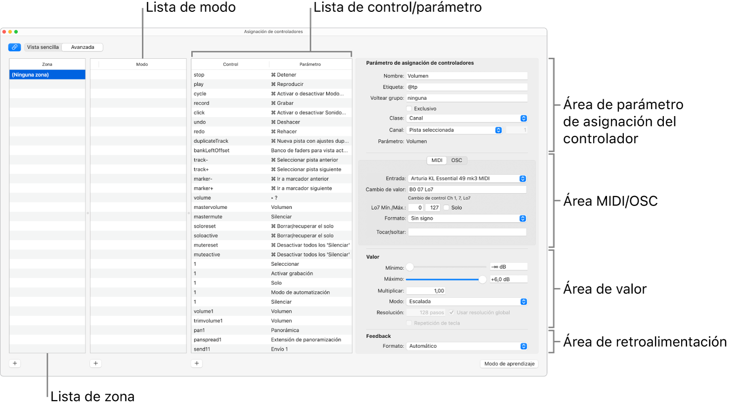 Ilustración. Ventana “Asignación de controladores” en el modo de vista avanzada.