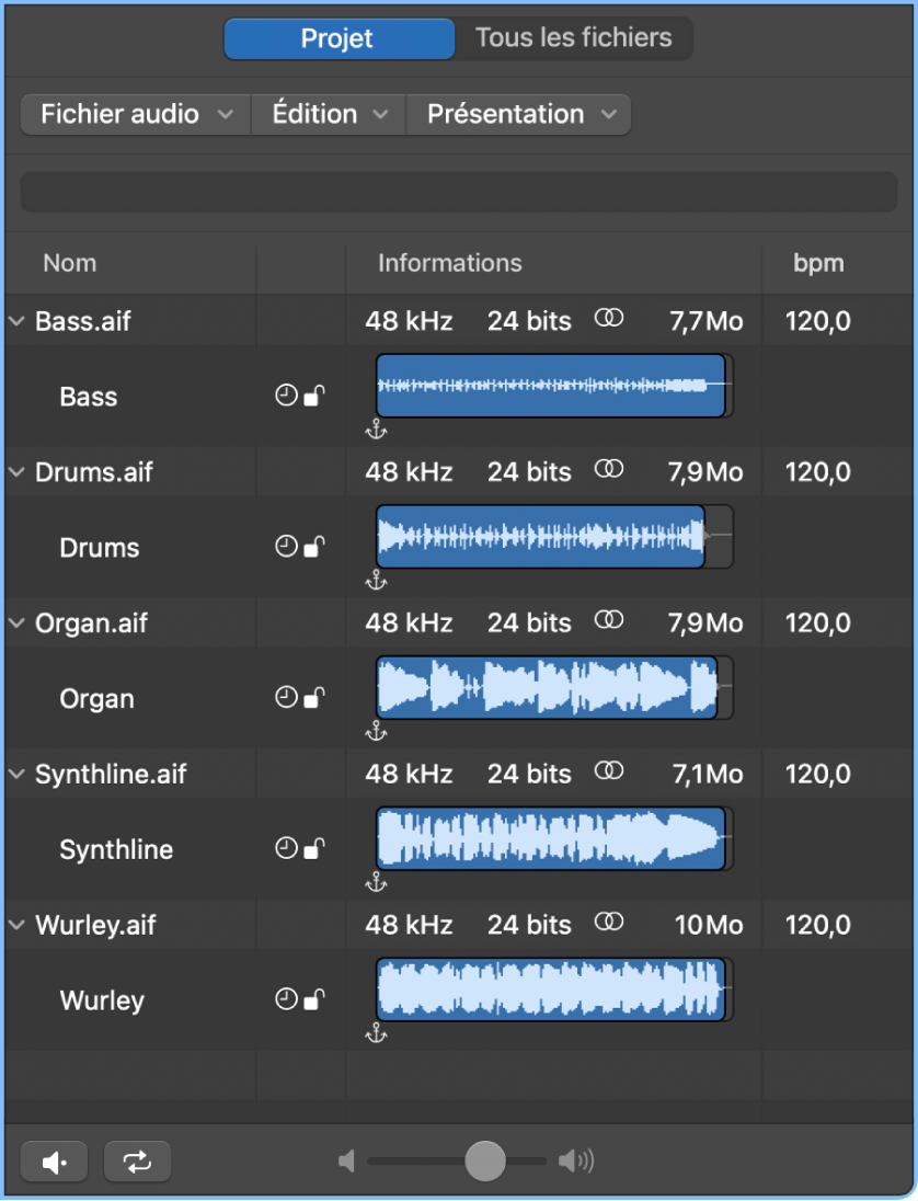 Figure. Navigateur audio du projet.