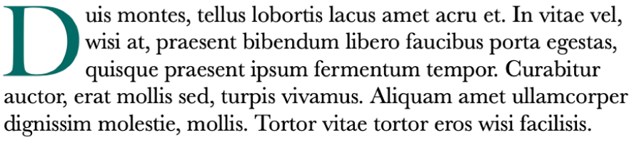 Exemple d’une lettrine montrant un paragraphe débutant par une grande lettre verte D.