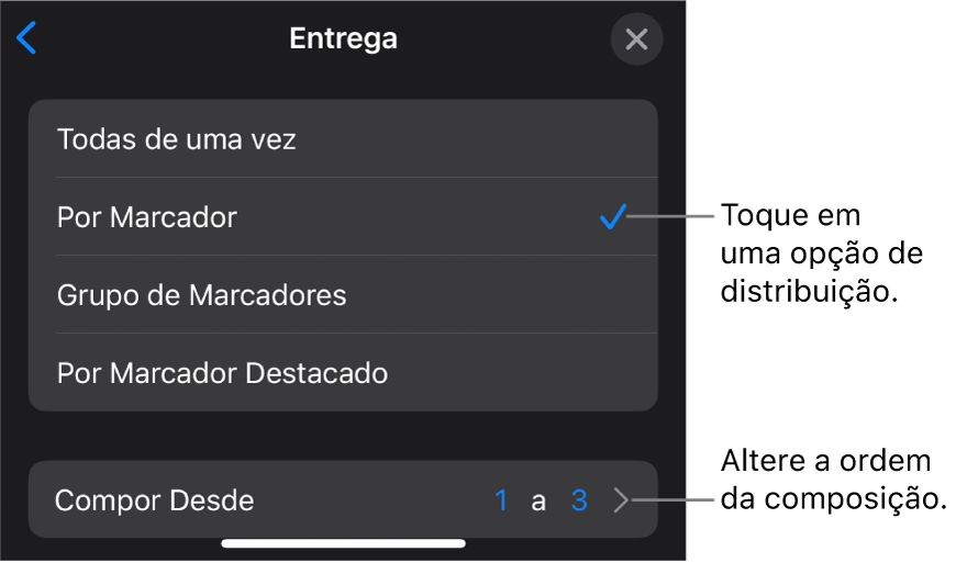 Opções de Distribuição no painel Entrada.