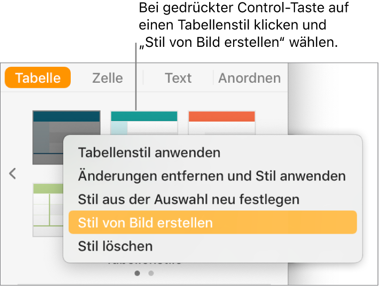 Das Kontextmenü für den Tabellenstil