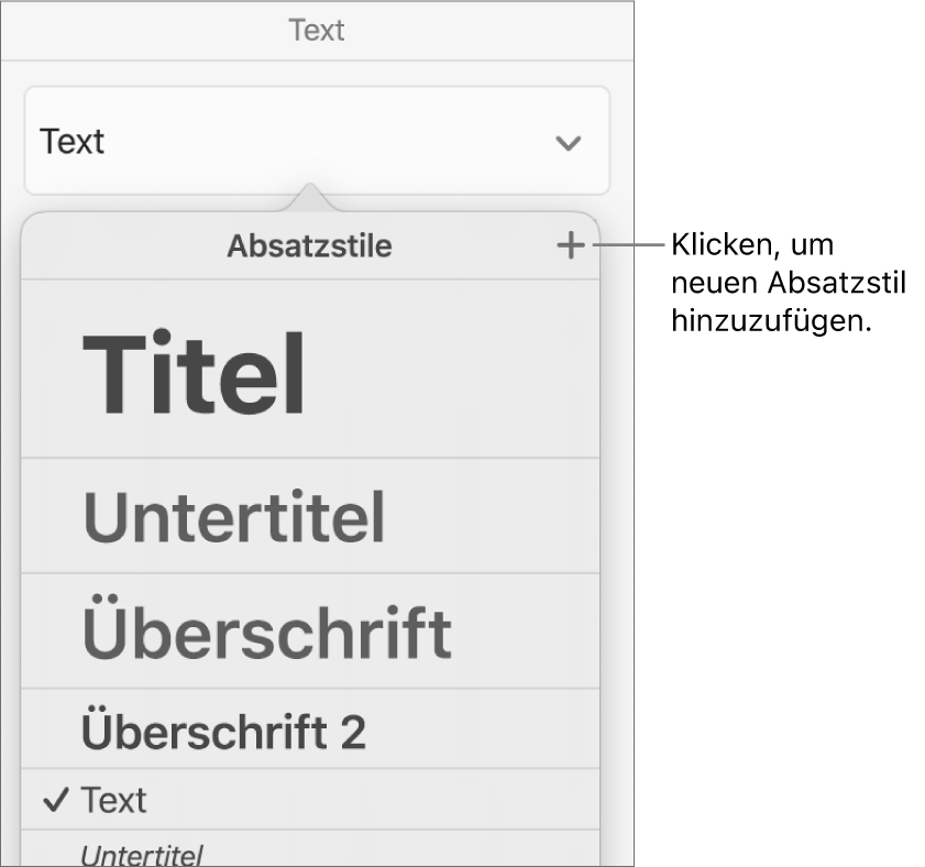 Das Menü „Absatzstile“ mit einer für Beschreibung für die Taste „Neuer Stil“