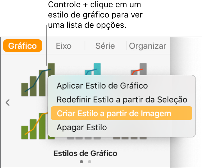Menu de atalho de estilo do gráfico.