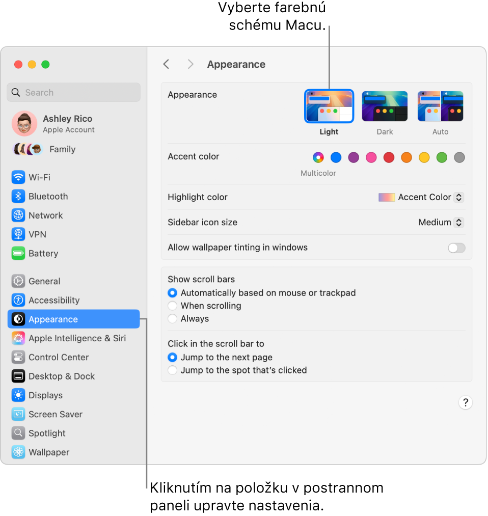 Okno Vzhľad v Systémových nastaveniach.