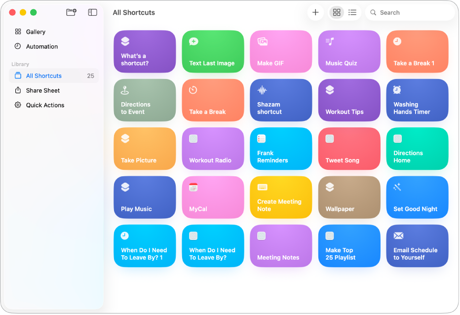 Pictograme de scurtături în Toate scurtăturile.