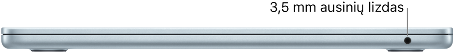 Dešinioji „MacBook Air“ pusė, matoma 3,5 mm skersmens ausinių lizdo nuoroda.