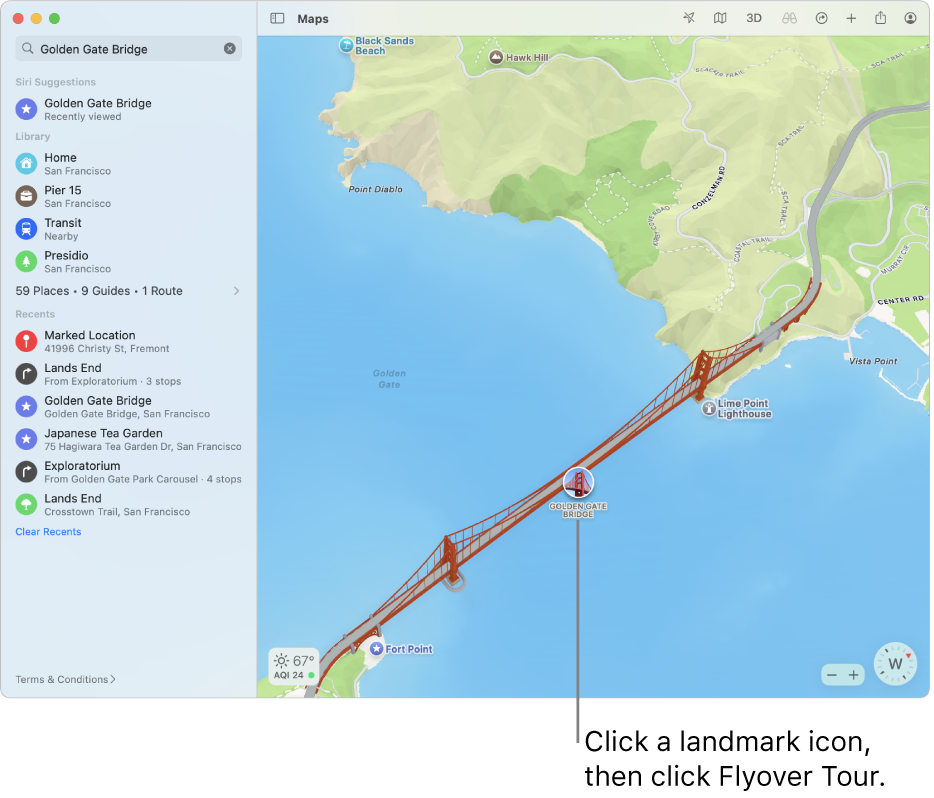 Locations marked with circled icons often have Flyover Tours.
