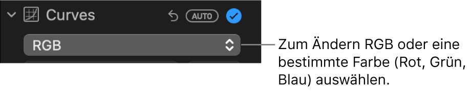 Die Steuerungen „Kurven“ im Bereich „Anpassen“ mit der im Einblendmenü ausgewählten Option „RGB“.