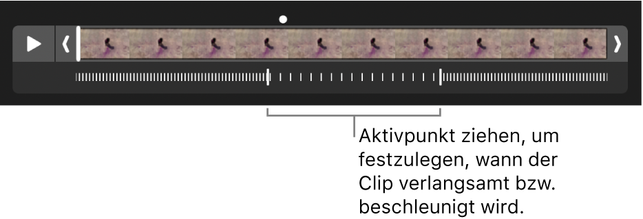 Ein Zeitlupenvideo mit Aktivpunkten, mit denen festgelegt werden kann, wo das Video langsamer und wo es wieder schneller läuft.
