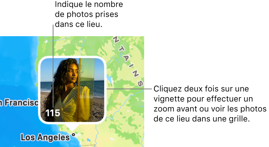 Une vignette de photo sur un plan, avec un numéro en bas à gauche indiquant le nombre de photos prises à cet endroit.