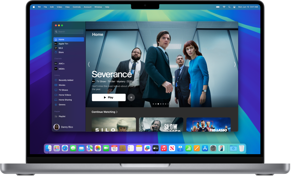 The Apple TV app window showing Home.