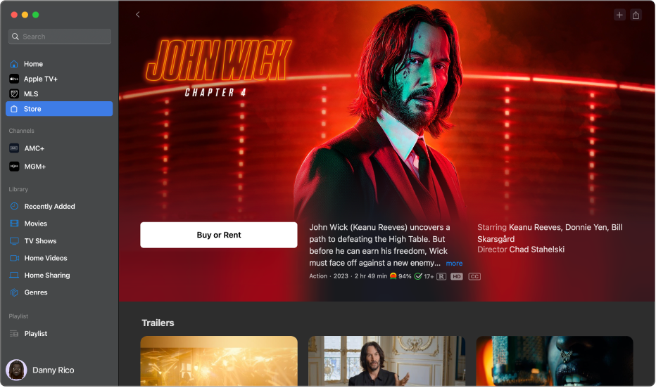 The Apple TV app showing more information about a movie in the store.