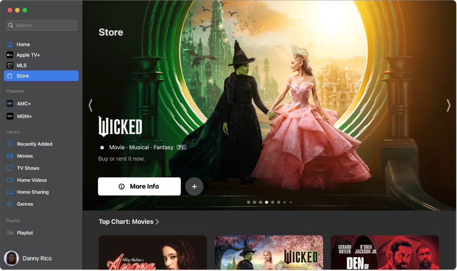 L’app Apple TV avec l’écran Store ouvert.