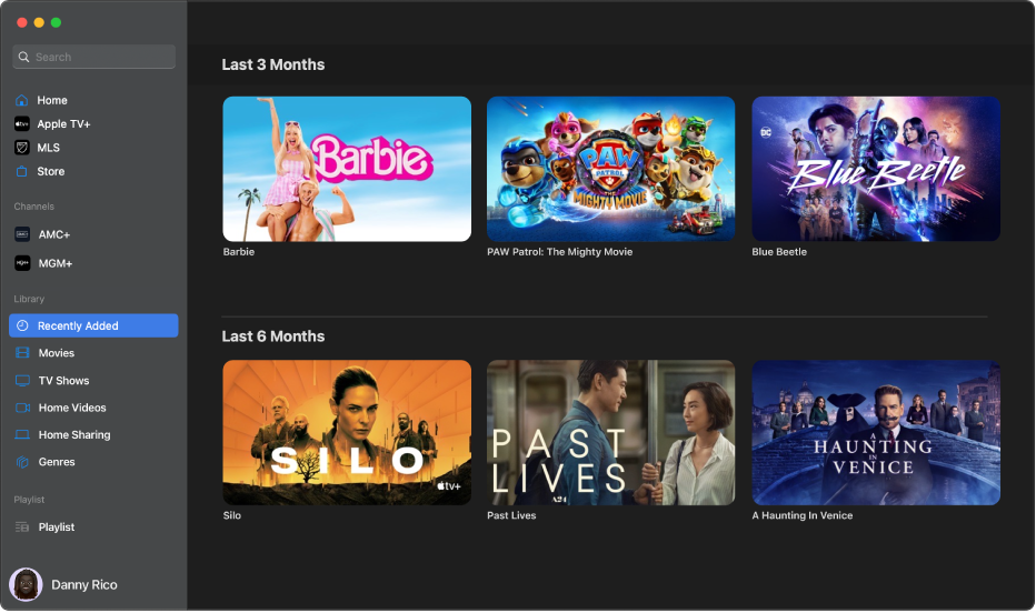 De Apple TV-app met de bibliotheek geopend.