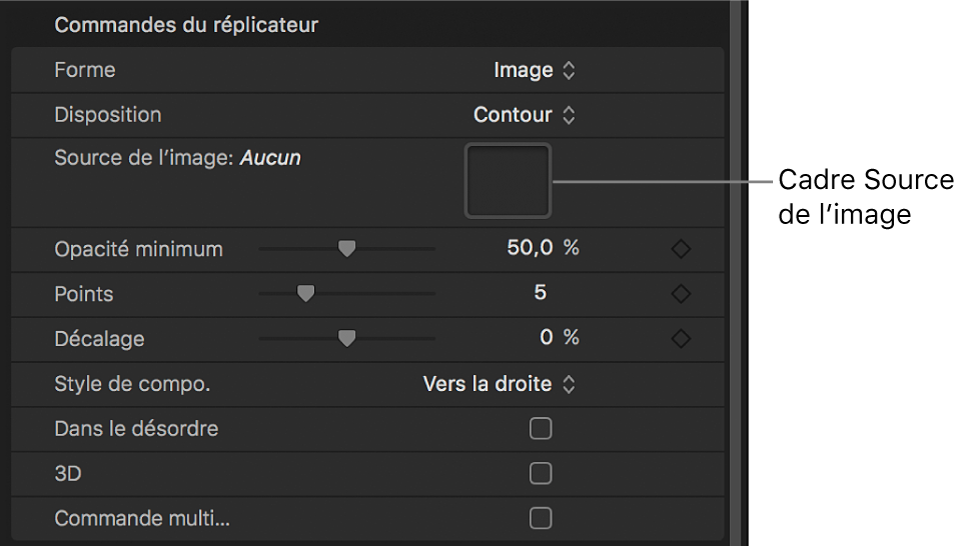 Inspecteur du réplicateur affichant le cadre « Source de l’image »
