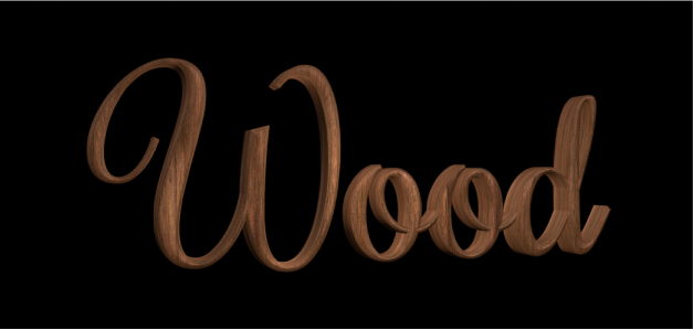 Substance de bois Noyer appliquée à du texte 3D dans le canevas