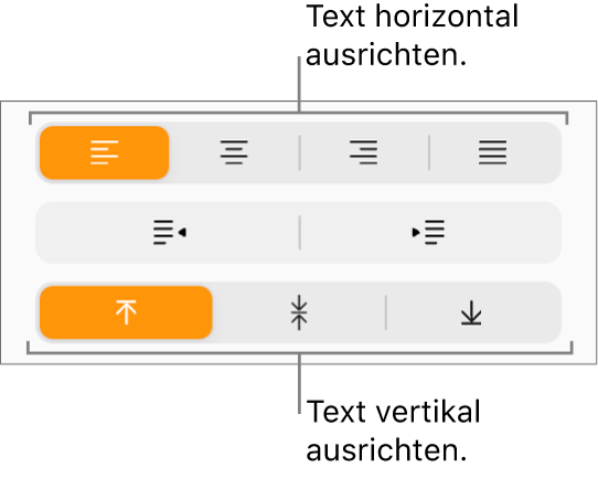 Die Tasten zum vertikalen und horizontalen Ausrichten in der Seitenleiste „Format“.