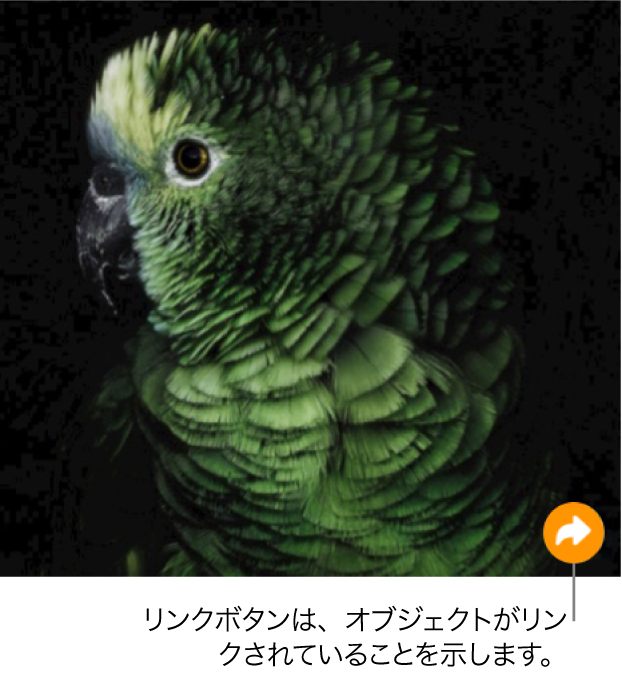 右下隅にリンクボタン(曲がった矢印)が表示された画像。