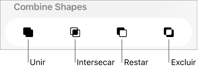 Botones Unir, Cruzar, Sustraer y Excluir debajo de Combinar figuras.