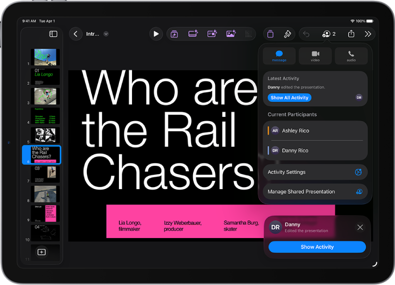 Menu kerjasama menunjukkan nama orang yang bekerjasama pada pembentangan.