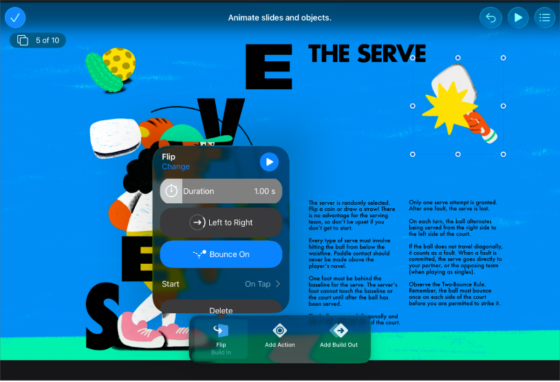 Okno Keynote w widoku Tylko slajd z narzędziami Animacja na dole ekranu.