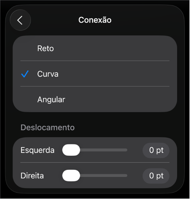 Os controles de Conexão com Curva selecionada.