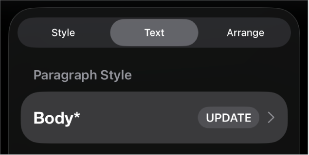 Štýl odseku s hviezdičku a tlačidlom Aktualizovať napravo.