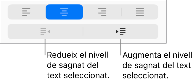 Opcions d’alineació de paràgraf.