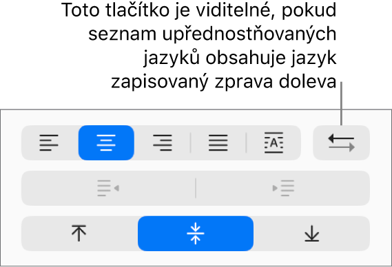 Tlačítko Směr odstavce v oddílu Zarovnání na bočním panelu Formát.