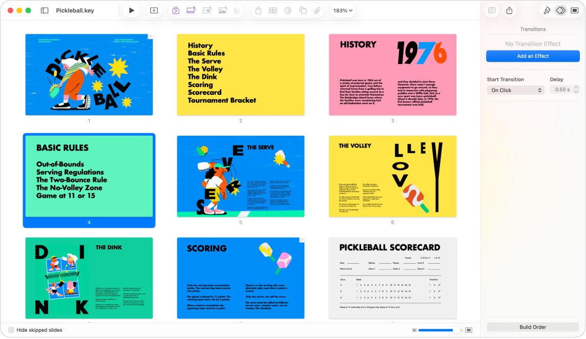 Režim prosvětlovacího stolu zobrazující devět snímků vodorovně ve dvou řadách s volbami pro změnu vzhledu motivu na bočním panelu Formát na pravé straně obrazovky