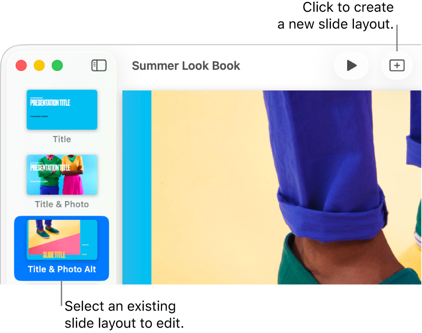 A slide layout showing in the slide layout area, with the Add Slide button above it in the toolbar.