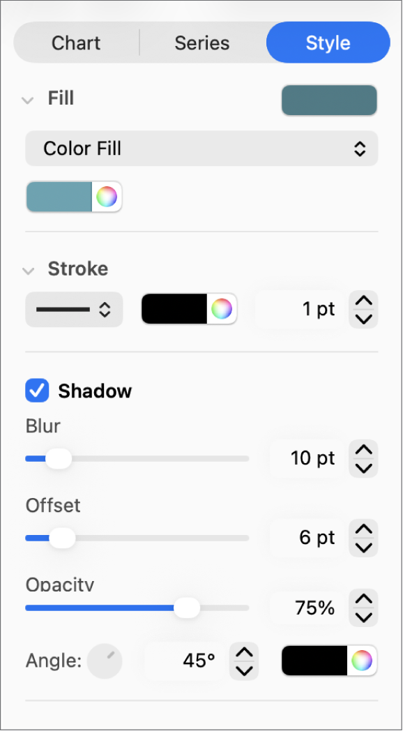 The sidebar controls for changing the look of trendlines.